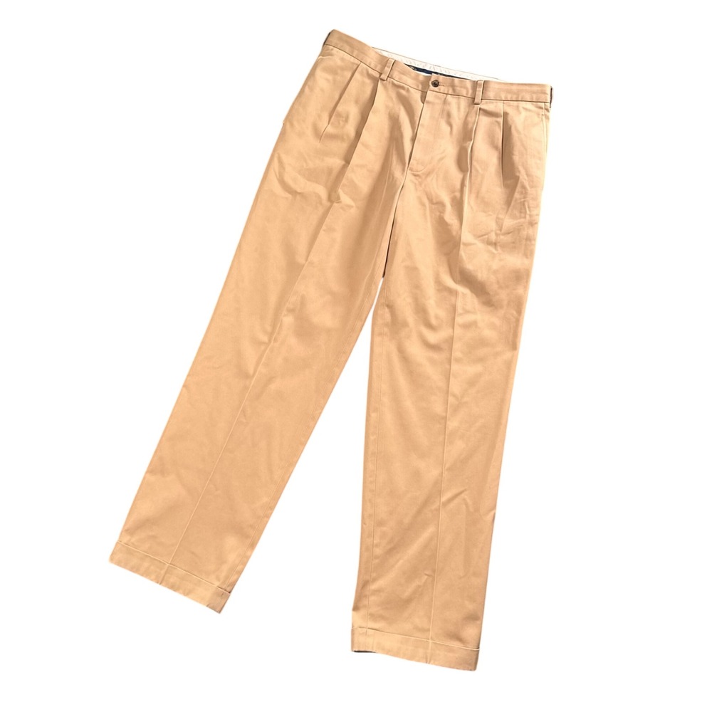 Brooks Brothers Thompson Advantage Chino 38x33 Khaki Pleated Cuffed Preppy Golf